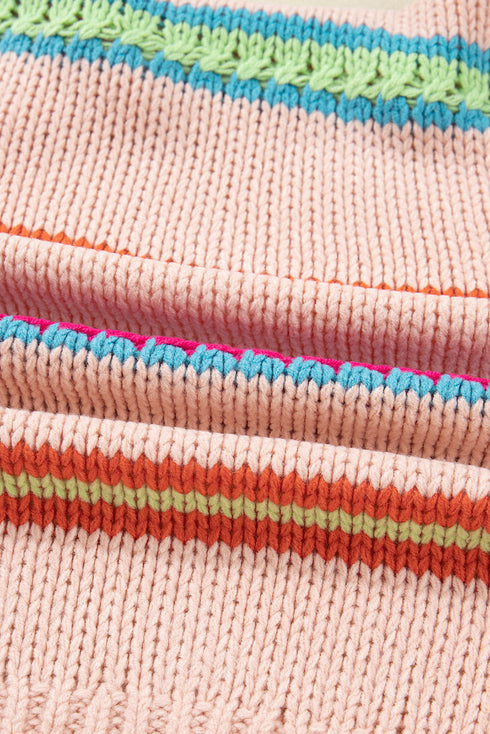 Chunky Striped Open Front Balloon Sleeve Cardigan